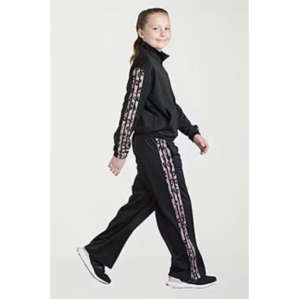 Adidas Girls Track Suit Jacket Pants Black Leopard Pink Size 14 *NWT*